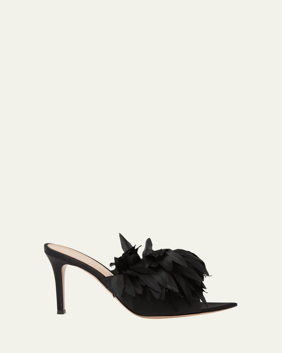 Crepe Feather Pointed-Toe Sandals